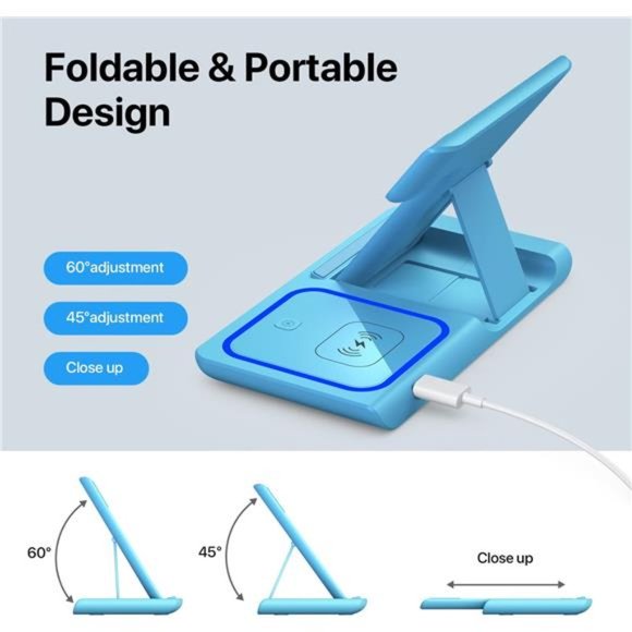 Wireless Charging Station, 3 in 1 Wireless Charger Stand, Fast Wireless Charging - Picture 4 of 6